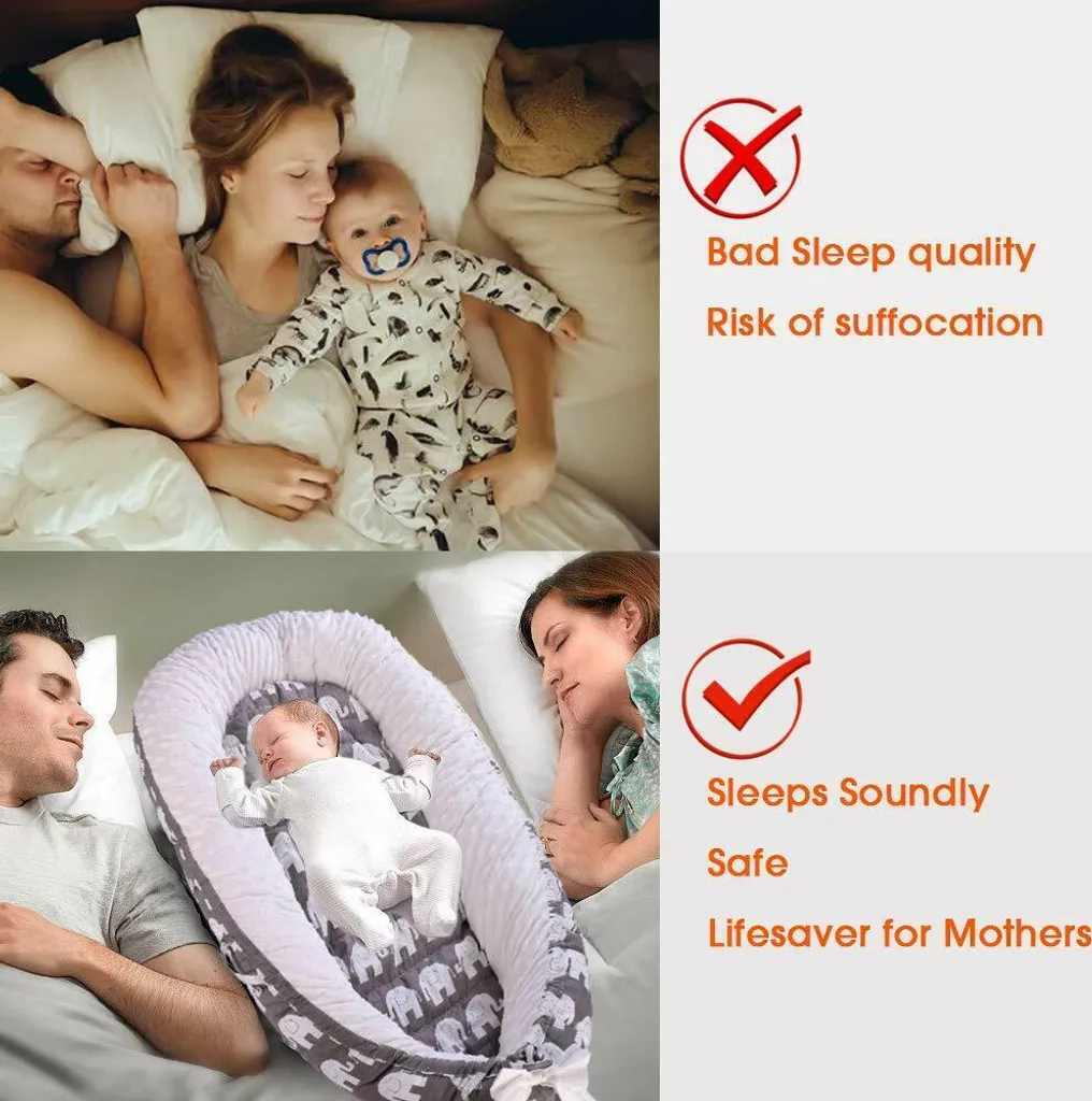 Topchances Kuschelnest Babynest Multifunktionales Nest Für Babys Säuglinge Reisebett, 100% Baumwolle Bionic Bett, Für 0-24 Monate Baby Und Säuglinge (Grau/Elefant) 8 Topchances Kuschelnest Babynest Multifunktionales Nest Für Babys Säuglinge Reisebett, 100% Baumwolle Bionic Bett, Für 0-24 Monate Baby Und Säuglinge (Grau/Elefant) – Bild 6