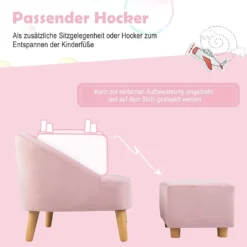 COSTWAY Kindersofa Mit Hocker, Kinderstuhl Mit Flügellehne, Kleines Sofa Für Kleinkinder 3-5 Jahre, Samt-Kindercouch Für Spielzimmer & Kinderzimmer, Kindersessel Mit Ottomane (Rosa) -Barbie Store fcdb726c3daef86631e3897a23d8d86c
