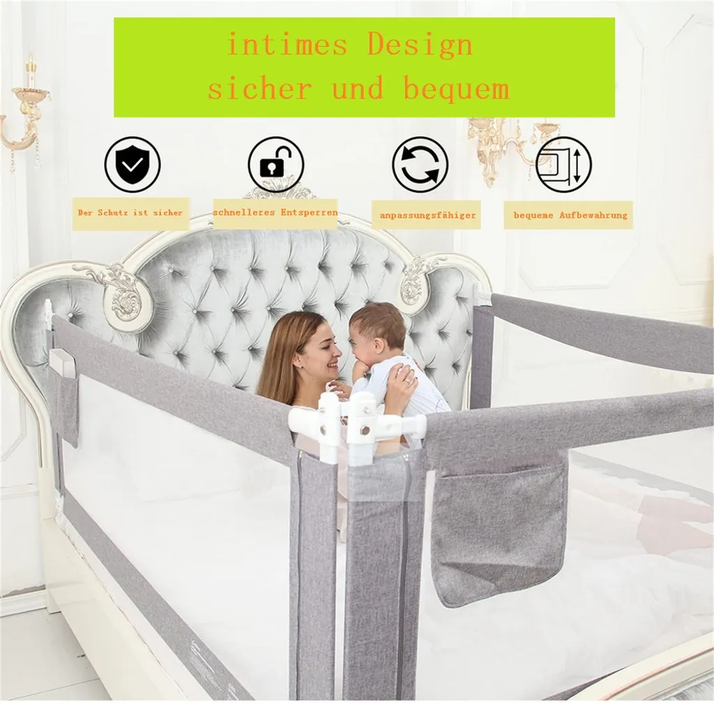 Zehnhase Bettgitter Bettschutzgitter Kinderbettgitter Babybettgitter 120 Cm, Grau, 1 Seite 5 Zehnhase Bettgitter Bettschutzgitter Kinderbettgitter Babybettgitter 120 Cm, Grau, 1 Seite – Bild 3