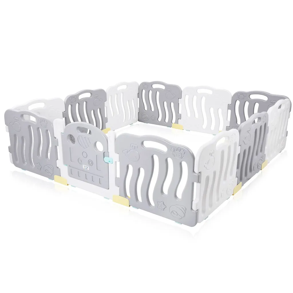 Baby Vivo Laufgitter Aus Kunststoff 12 Elemente Mit Tür In Grau / Weiß - Milo 3 Baby Vivo Laufgitter Aus Kunststoff 12 Elemente Mit Tür In Grau / Weiß - Milo