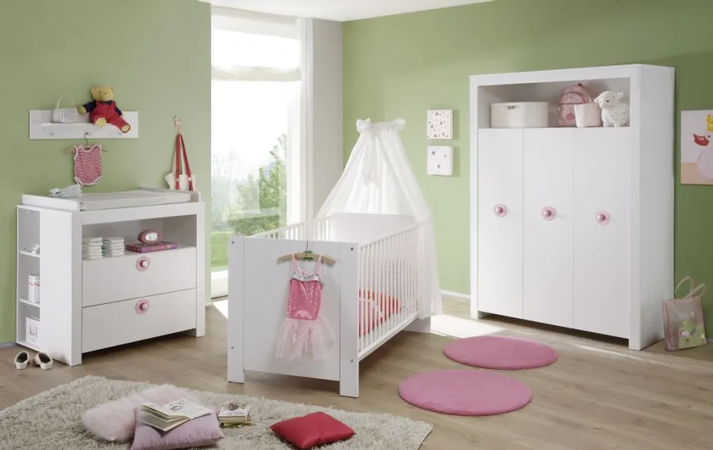 Babyzimmer Komplett Set Olivia Weiss 5-teilig Kleiderschrank Babybett Wickelkommode 2x Regal 5 Babyzimmer Komplett Set Olivia Weiss 5-teilig Kleiderschrank Babybett Wickelkommode 2x Regal – Bild 3
